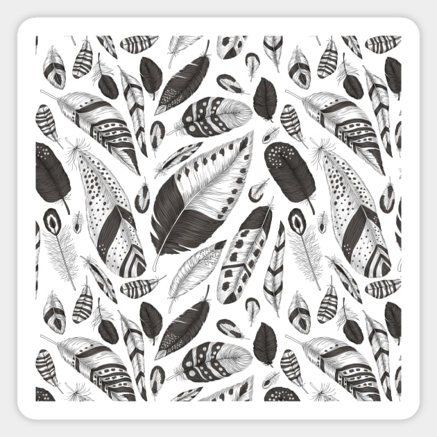 Black and white feathers pattern Sticker by katerinamk